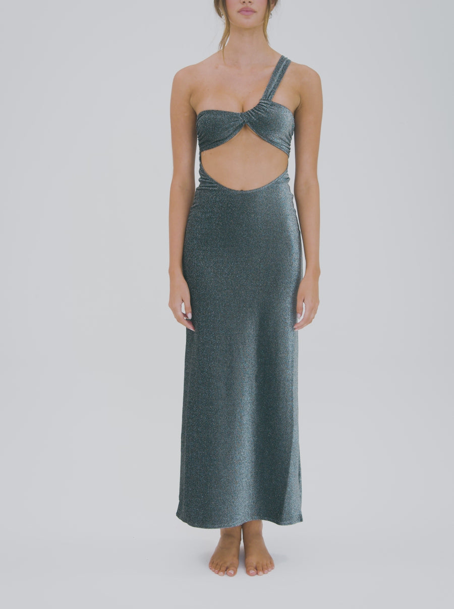 Ruched Asymmetrical Knit Maxi Dress