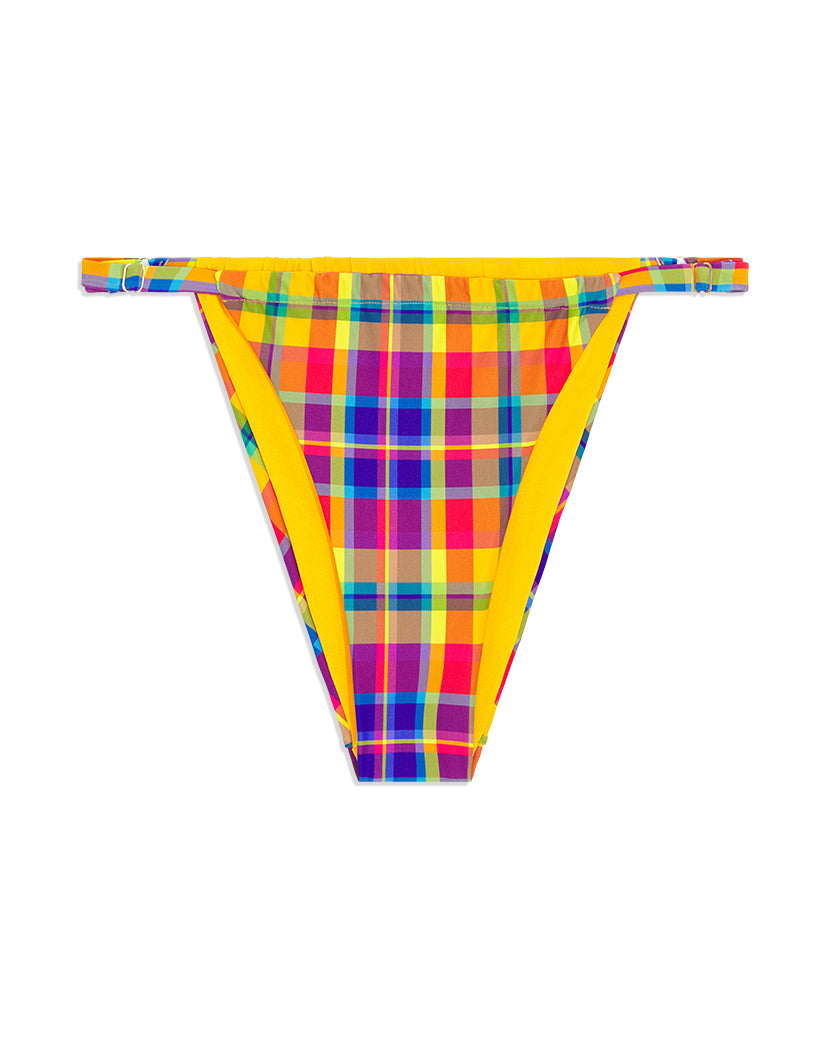 Adjustable Ruched Rainbow Plaid Bikini Bottom