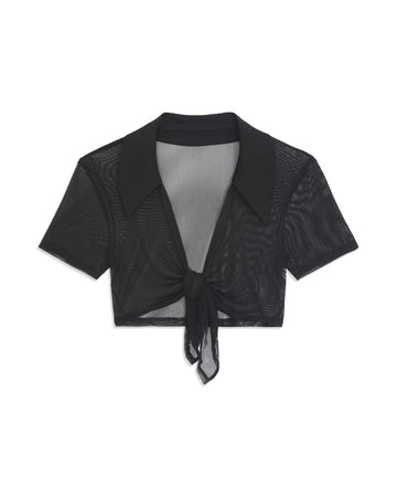 Power Mesh Tie-Front Top