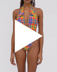 Collar Rainbow Plaid One Piece