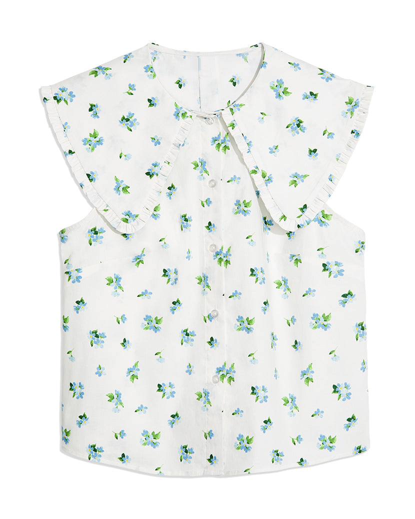 Ruffle Watercolor Ditsy Collar Button Up