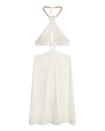 Shell Chain Halter Linen Midi Dress