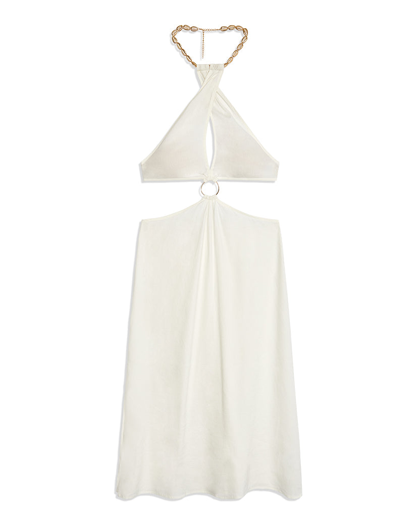 Shell Chain Halter Linen Midi Dress